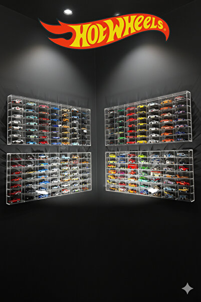 HOT WHEELS TIVIVOR Ekonomik 49 Kapasiteli Pleksi Kapaklı Sergileme Rafı Diecast Matchbox Araba 1:64 Ölçek