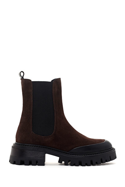 Derimod Women's Brown Thick Soled Suede Leather Chelsea Boots 25Wfd150710
