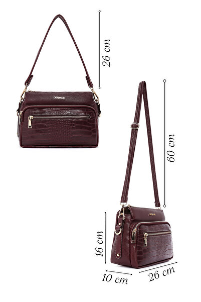 Derimod Women's Burgundy Long Strap Crocodile Crossbody Bag 25Wbd2111E3