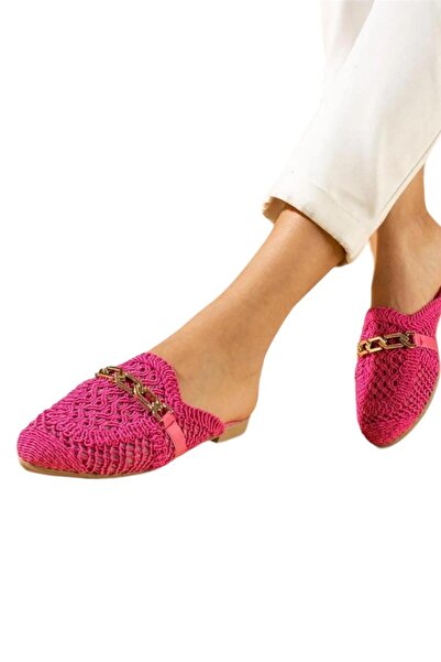 Liger Women's Chain Detailed Patterned Slippers PINK