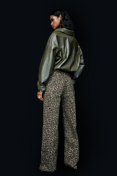 Bershka Straight-leg animal print trousers with studs