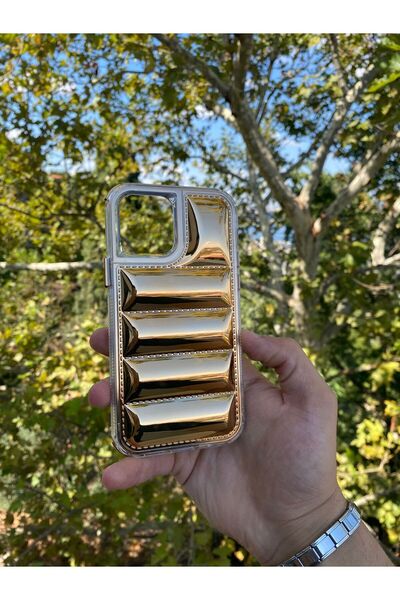 GtTech iPhone 13 Ve 14 Uyumlu Gold Puffy Bulding Hava Yastıklı Kılıf Kapak