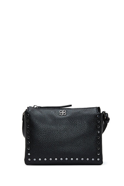 Derimod Geantă neagră pentru femei, cu curea lungă, cu detalii metalice, 25WBD2467FT