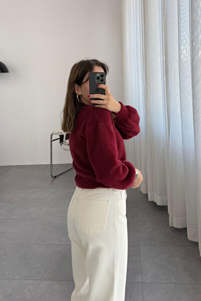 Le Savu Shilsee Women's Pearl Buttoned Yumoş Bordo Tri̇ko Cardigan