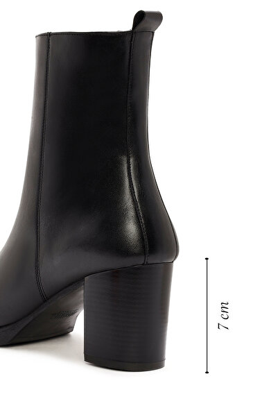 Derimod Women's Black Zippered Thick Heeled Leather Boots 25Wfd411718