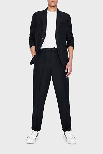 Armani Exchange Keten Karışımlı Yüksek Bel Regular Fit Erkek Siyah Pantolon 8NZP15_ZNFNZ_1200
