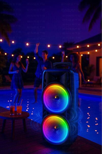Zineets Işıklı Büyük Boy Party Box Bluetooth Hoparlör Taşınabilir Şarjlı Ses Sistemi Kablolu Karaoke Mic