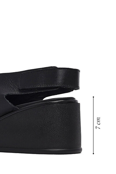 Derimod Women's Black Strappy Wedge Heeled Leather Sandals 25Sfd131618