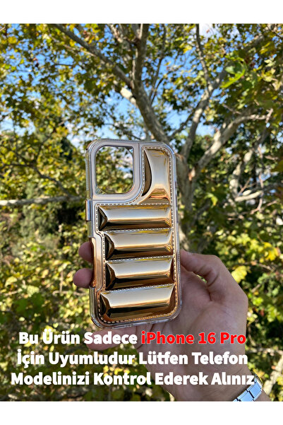 GtTech iPhone 16 Pro Uyumlu Gold Puffy Bulding Hava Yastıklı Kılıf Kapak