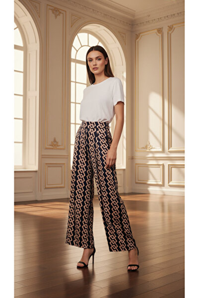 Eight Fashion Women's Chain Patterned Palazzo Viscose Trousers