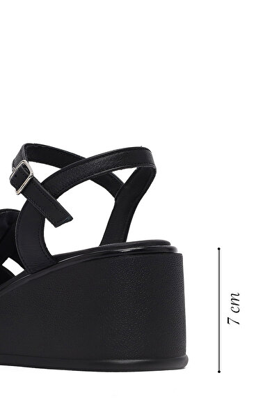 Derimod Women's Black Ankle Buckle Wedge Heeled Leather Sandals 25Sfd131518