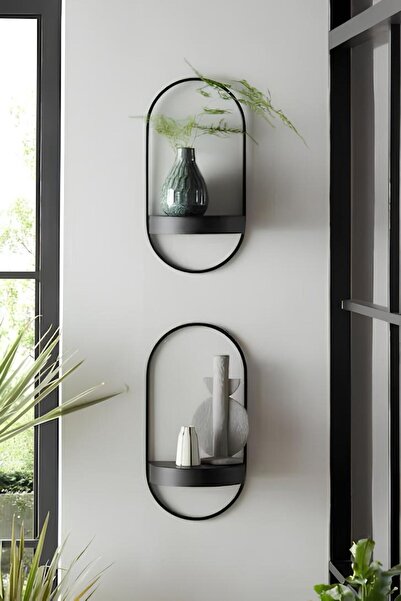 MetaQuartz Aksesuar Siyah 2 adet YENİ Dekor Duvar Rafı - Modern Dekoratif Chakra Dizayn Duvar Rafı