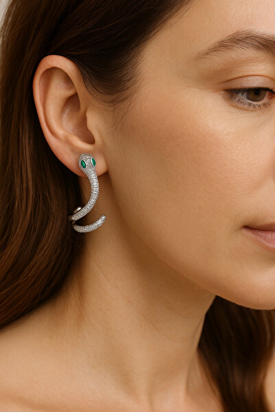 Leo'Stone Emerald Zircon Stone Snake Design Women's Dangle Steel Earrings