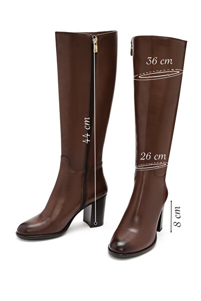 Derimod Women's Brown Zippered Thick Heeled Leather Boots 25Wfd281018