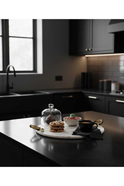 FARALYAHOME Marble 28 cm Round Decorative Promise Engagement Tray-Presentation Tray -Decor Tray White-Engagement Ring Gold