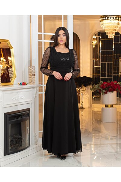 CAREZZA Noir - Payet Detaylı Şifon Elbise - Siyah