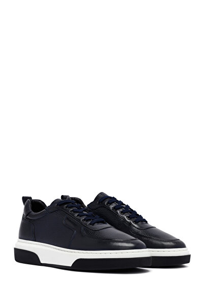 Derimod Erkek Lacivert Bağcıklı Kalın Tabanlı Deri Sneaker,Kışlık Spor Ayakkabı 25WFD6408FT