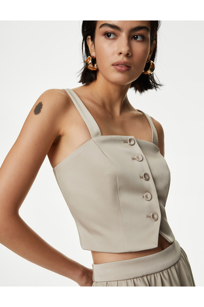Marks & Spencer Tailored Fit Crop Saten Yelek
