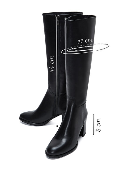 Derimod Women's Black Zippered Thick Heeled Leather Boots 25Wfd281018