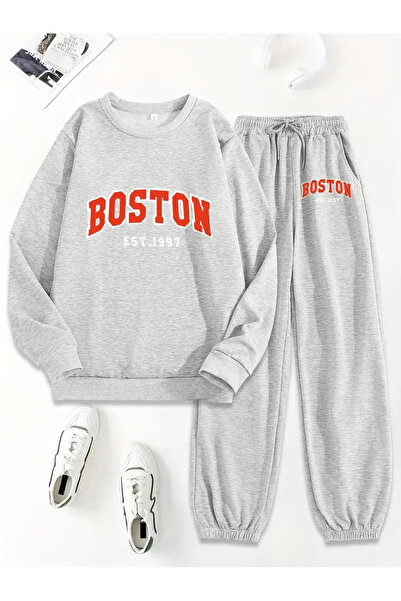 HOFFNUNG Бостънски комплект от горна и долна част на велосипедна фланелка с принт Комплект от спортен екип с голям размер