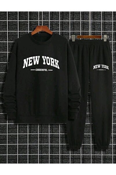 HOFFNUNG Σετ αθλητικής φόρμας New York με τύπωμα Crew Neck Bottom Top oversized