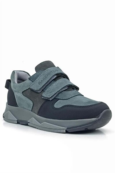 Rakerplus Dark Gray and Black KidsSneakers- Genuine Leather, Velcro Sneakers