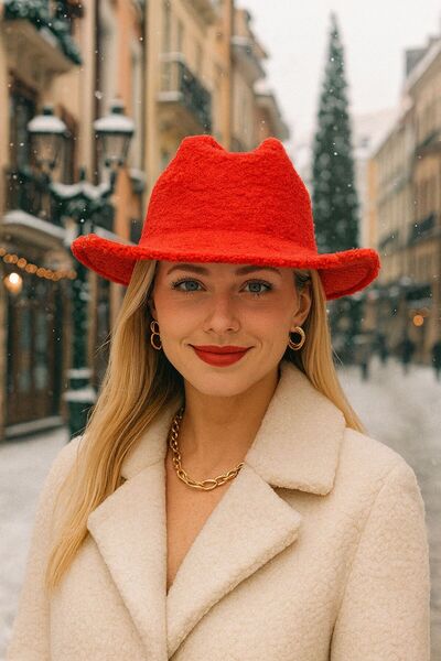 MARBERRY Tedy Curly βελούδινο κόκκινο καπέλο Fedora