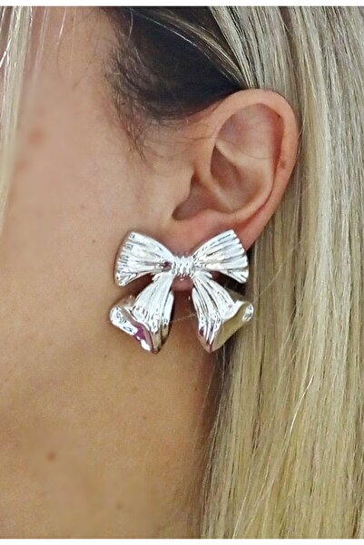 mos&more Silver Bow Very Light Large Stylish Women's Earrings