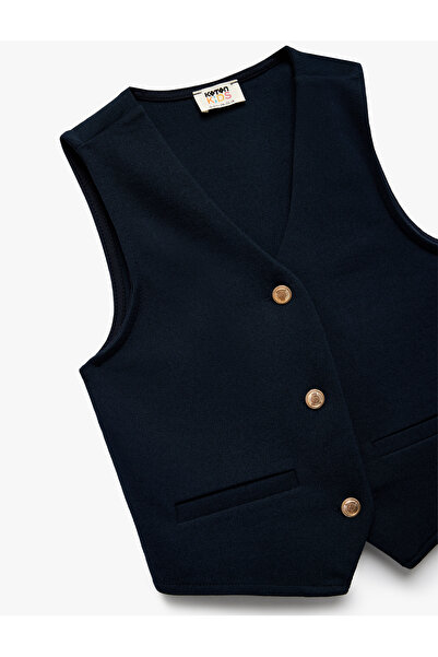 Koton V-подібний комір без рукавів, на ґудзиках, віскозний укорочений шкільний жилет