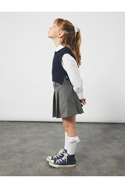 Koton Tricotaj crop cu fundă texturată, fără mâneci, cu guler rotund