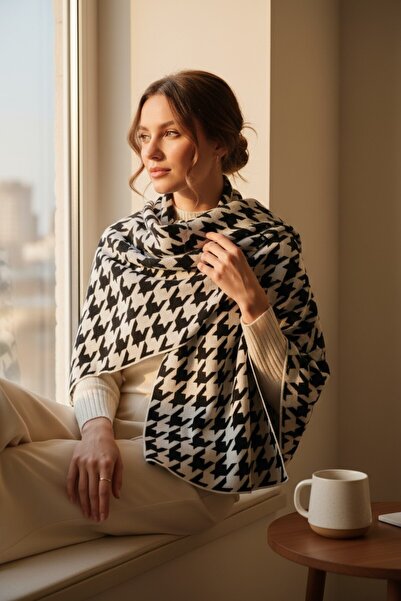 Onur Etol - Houndstooth Pattern Double Sided Brand Shoulder Shawl Shoulder Neckerchief Etol Winter Product Thick Woven Fabric