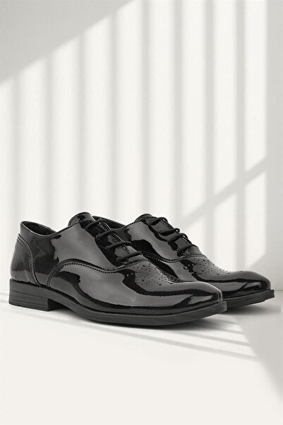 Rakerplus Black Patent Leather Patterned - Lace-up Children's Classic Shoes