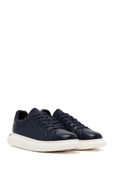 Derimod Erkek Lacivert Bağcıklı Kalın Tabanlı Deri Sneaker,Kışlık Spor Ayakkabı 25WFD690318