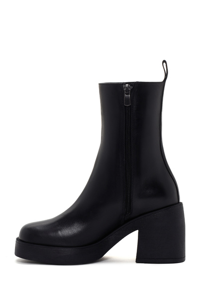 Derimod Kadın Siyah Kalın Topuklu Fermuarlı Deri Bot 25WFD201018