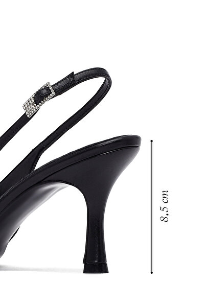 Derimod Women's Black Open Back Thin Heeled Leather Shoes 25Afd162118