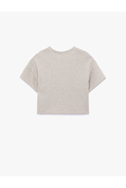 Koton Kısa Kollu Bisiklet Yaka Ayıcık İşleme Detaylı Crop Pijama Üstü