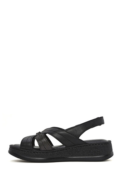 Derimod Women's Black Thick Soled Leather Comfort Sandals 25Sfd321314