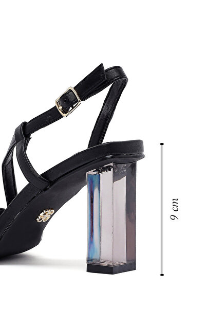 Derimod Women's Black Buckle Transparent Thick Heeled Sandals 25Sfd442618
