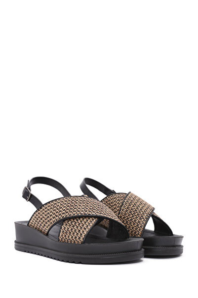 Derimod Women's Brown Back Buckle Thick Sole Straw Sandals 25Sfe4656M7