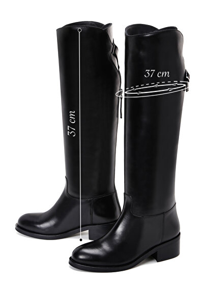 Derimod Women's Black Zippered Buckle Detailed Leather Boots 25Wfd100318