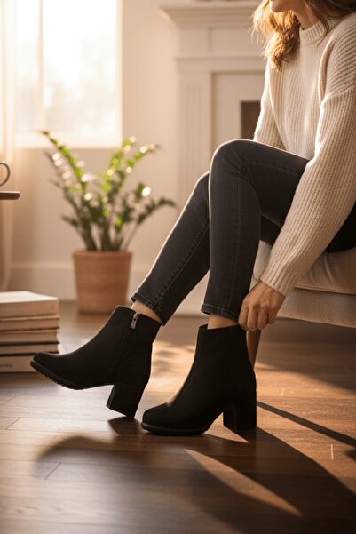 DİVOLYA Γυναικείες μπότες καθημερινής χρήσης Asper Black Suede με τακούνι
