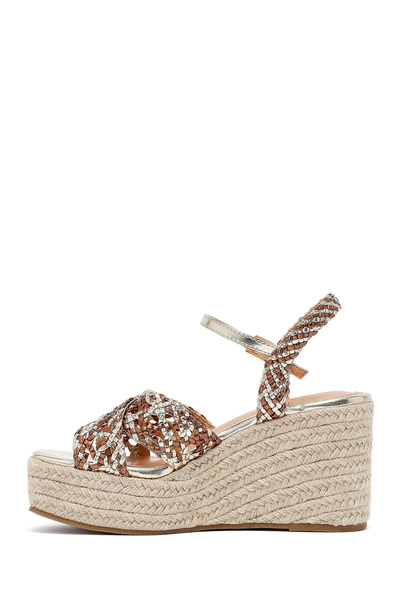 Derimod Sandale din tricot cu toc cu pană cu cataramă aurie pentru femei 25SFE451829