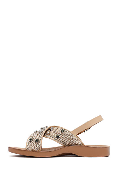 Derimod Women's Beige Stone Straw Sandals 25Sfe4648M7