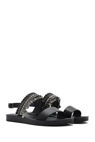 Derimod Women's Black Back Tie Stone Sandals 25Sfe464314