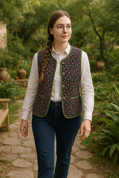 güzsokak17 Kapitoneli Çiçekli Pazen Yelek