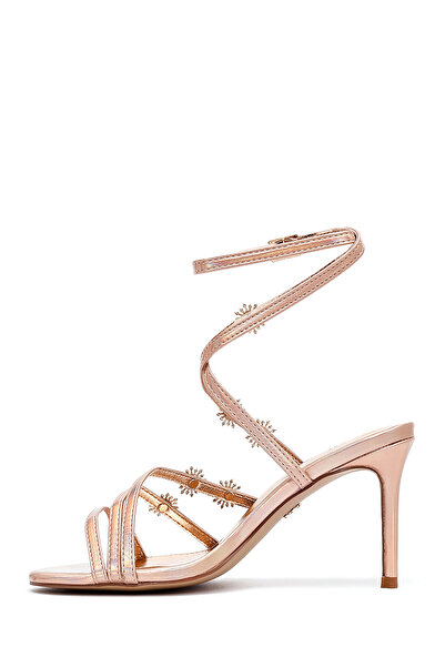 Derimod Women's Pink Ankle Buckle Stone Metallic Thin Heeled Evening Dress Shoes Sandals 25Sfe482032