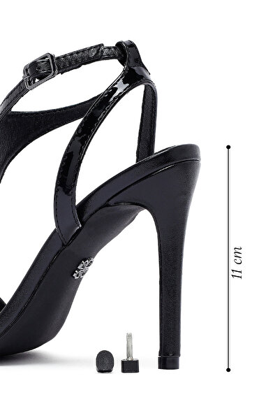Derimod Women's Black Ankle Buckle High Thin Heeled Sandals 25Sfd443018