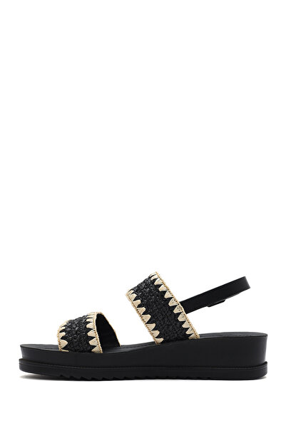 Derimod Women's Black Ankle Buckle Thick Soled Straw Sandals 25Sfe4653M7