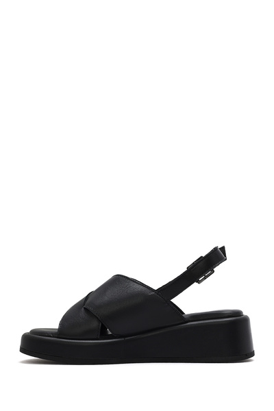 Derimod Women's Black Ankle Buckle Thick Sole Genuine Leather Sandals 25Sfd201718