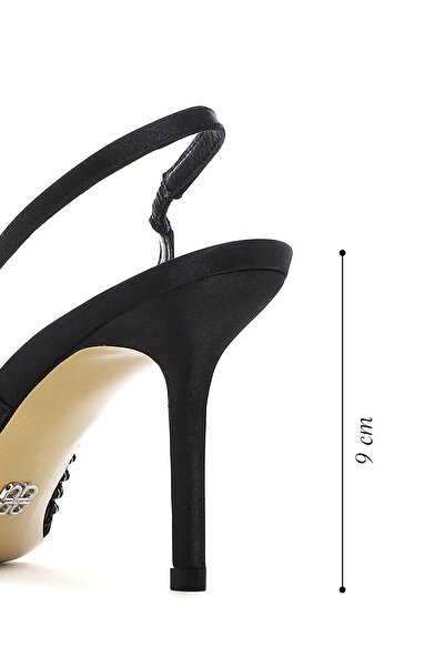 Derimod Women's Black Stone Open Back Thin Heeled Leather Shoes 25Afd1207Ts